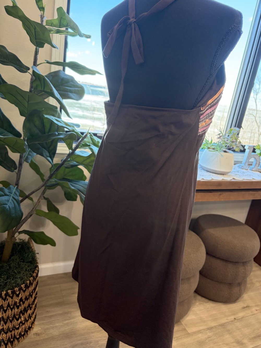 Victoria's Secret Brown Dress with Multicolor Beaded V-Neck - Picture 3 of 4